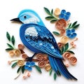 Blue Jay illustration - paper cut quilling, paper crafting on white background. Royalty Free Stock Photo