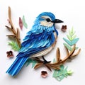 Blue Jay illustration - paper cut quilling, paper crafting on white background. Royalty Free Stock Photo