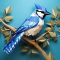 Blue Jay Polygon Paper Craft On Tree Branch Royalty Free Stock Photo