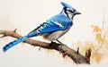 A Blue Jay Resting on White Background -Generative Ai Royalty Free Stock Photo