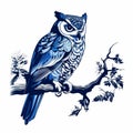 Exquisite Blue Owl Engraving On White Background