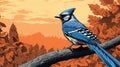 Blue Jay Perched On Tree: Butcher Billy Style With Naturalistic Landscape Background