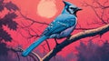 Blue Jay And Sunset Cdrw: A Cryptid Academia Inspired Artwork Royalty Free Stock Photo