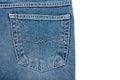 Blue jean back pocket on white background Royalty Free Stock Photo