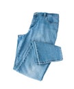 Blue jean pants folded flat lay isolated