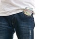 Blue jean pocket with money Royalty Free Stock Photo