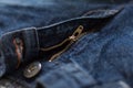 Blue jeans background close up. Open zipper Royalty Free Stock Photo