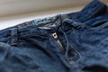 Blue jeans background close up. Open zipper Royalty Free Stock Photo