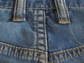 Blue jeans background. Double stitch denim texture. Jeans back view. Close-up. Indigo.