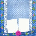 blue jeans background with lace and buttonhole