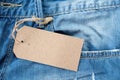 Blue jeans with blank tag Royalty Free Stock Photo