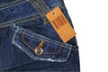 Blue jeans with brown label