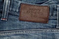 Blue jeans with brown leather tag Royalty Free Stock Photo