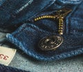 Blue Jeans Button Zipper Closeup Royalty Free Stock Photo