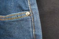 Blue jeans closeup with focus on metal rivet