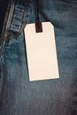 Blue jeans detail with blank tag Royalty Free Stock Photo