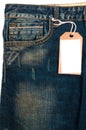 Blue jeans detail blank tag paper jeans label