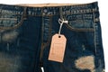 Blue jeans detail blank tag paper jeans label
