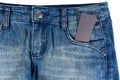 Blue jeans detail blank tag paper jeans label Royalty Free Stock Photo