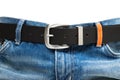 Blue jeans with leather belt Royalty Free Stock Photo