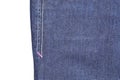 Blue jeans side seam on white background Royalty Free Stock Photo