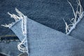 Blue jeans texture or denim background with seam and thread Royalty Free Stock Photo