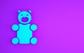 Blue Jelly bear candy icon isolated on purple background. Minimalism concept. 3d illustration 3D render