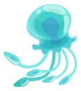 Blue jellyfish. Cartoon transparent animal. Underwater fish