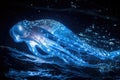 Blue Jellyfish Floating in Water, Mesmerizing Aquatic Creature in Its Natural Habitat, A mystical, luminescent sea creature Royalty Free Stock Photo