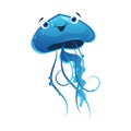 Blue jellyfish, sea creature. Colorful cartoon character i Royalty Free Stock Photo