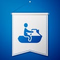 Blue Jet ski icon isolated on blue background. Water scooter. Extreme sport. White pennant template. Vector Royalty Free Stock Photo