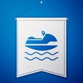 Blue Jet ski icon isolated on blue background. Water scooter. Extreme sport. White pennant template. Vector Illustration Royalty Free Stock Photo