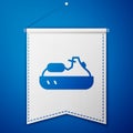 Blue Jet ski icon isolated on blue background. Water scooter. Extreme sport. White pennant template. Vector Royalty Free Stock Photo