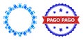 Blue Gem Collage Cogwheel Icon and Textured Bicolor Pago Stamp Seal