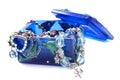 Blue jewelbox with jewels Royalty Free Stock Photo