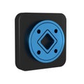 Blue Jewish coin icon isolated on transparent background. Currency symbol. Black square button.