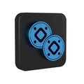 Blue Jewish coin icon isolated on transparent background. Currency symbol. Black square button.