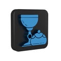 Blue Jewish goblet and hanukkah sufganiyot icon isolated on transparent background. Jewish sweet bakery. Wine cup for