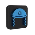 Blue Jewish kippah with star of david and sidelocks icon isolated on transparent background. Jewish yarmulke hat. Black