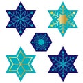 Blue Jewish star snowflakes