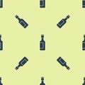 Blue Jewish wine bottle icon isolated seamless pattern on yellow background. Vector