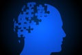 Blue jigsaw head with missing pieces Royalty Free Stock Photo