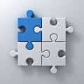 Blue Jigsaw Puzzle Piece Stand Out From The Crowd Different Concept On White Wall Background With Shadow