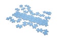 Blue jigsaw puzzles disrupted and separated with a row Royalty Free Stock Photo