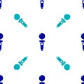Blue Joystick for arcade machine icon isolated seamless pattern on white background. Joystick gamepad. Vector