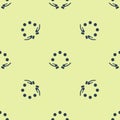 Blue Juggling ball icon isolated seamless pattern on yellow background. Vector