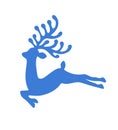 Blue jumping Reindeer Deer stencil drawing with antlers horns.Merry Christmas Silhouette.Happy New Year.Winter decoration element.