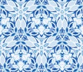 Blue kaleidoscope seamless pattern, background. Composed of abstract shapes. Royalty Free Stock Photo