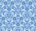 Blue kaleidoscope seamless pattern, background. Composed of abstract shapes. Royalty Free Stock Photo