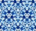 Blue kaleidoscope seamless pattern on white